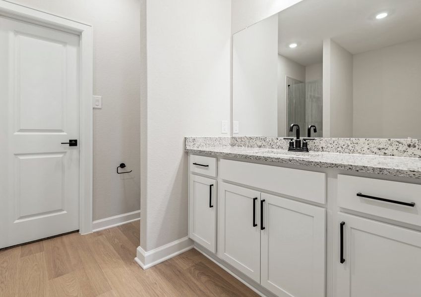 Vanity in master bathroom with a large mirror Vanity in master bathroom with a large mirror