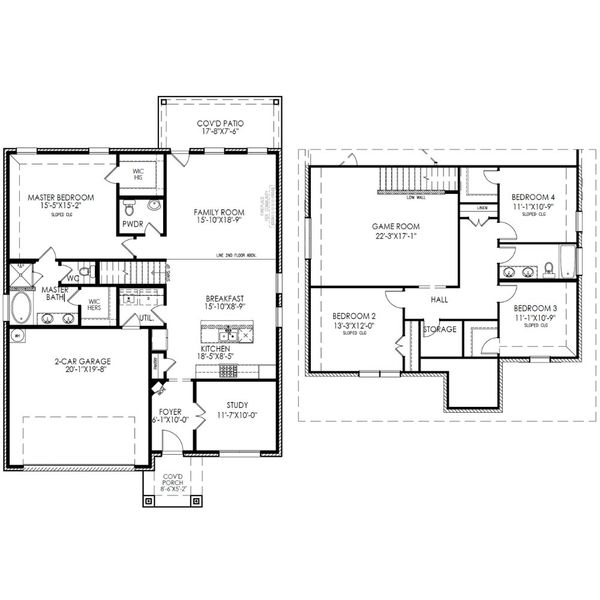 2D floor plan layout for the The Tulip by Lillian Custom Homes in The Preserve, Sherman, TX (Image 4).