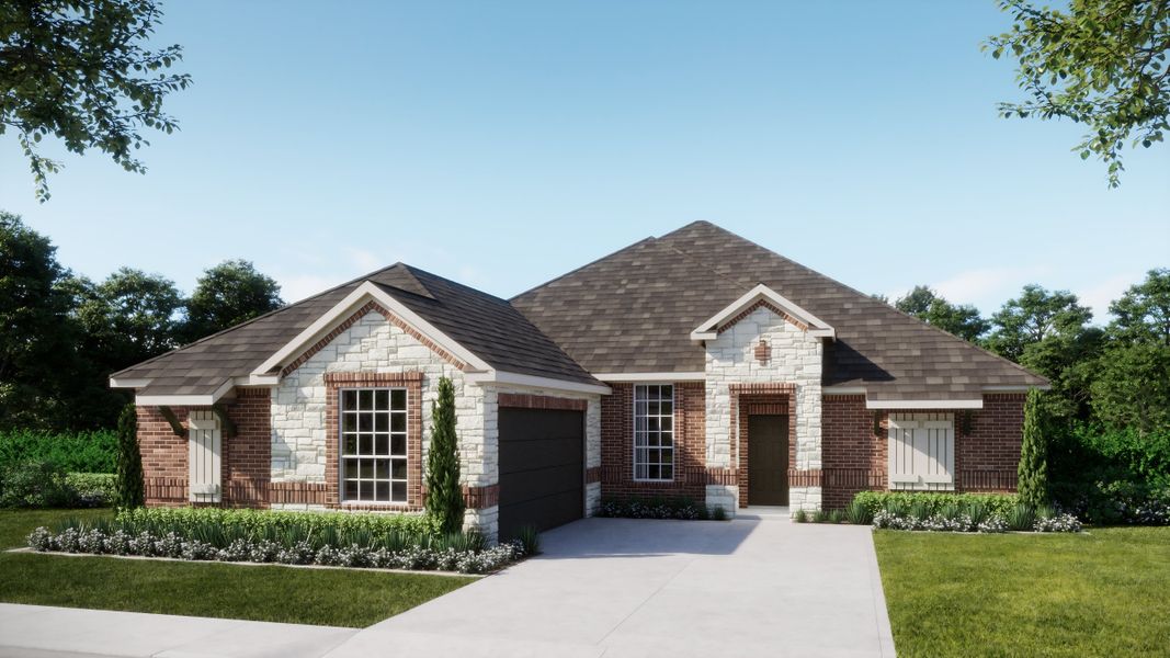 Representative exterior photo of a completed home built from the Concept 2404 by Risewell Homes in Abe's Landing, Granbury, TX (Image 6). Representative exterior photo of a completed home built from the Concept 2404 by Risewell Homes in Abe's Landing, Granbury, TX (Image 6).