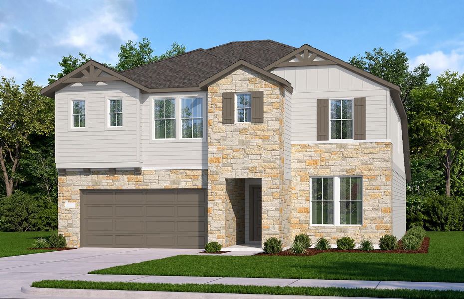 Representative exterior photo of a completed home built from the Sweetwater by Pulte Homes in Saddleback at Santa Rita Ranch, Liberty Hill, TX (Image 19).