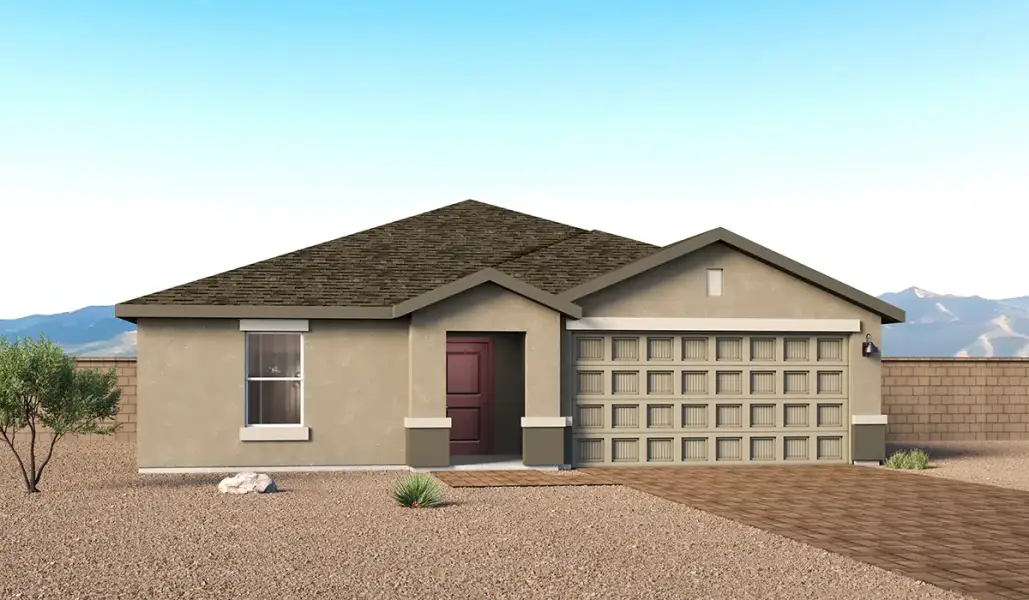 Representative exterior photo of a completed home built from the Anza - T40A by D.R. Horton in Sorrel Ridge Estates, Tucson, AZ (Image 1). Representative exterior photo of a completed home built from the Anza - T40A by D.R. Horton in Sorrel Ridge Estates, Tucson, AZ (Image 1).