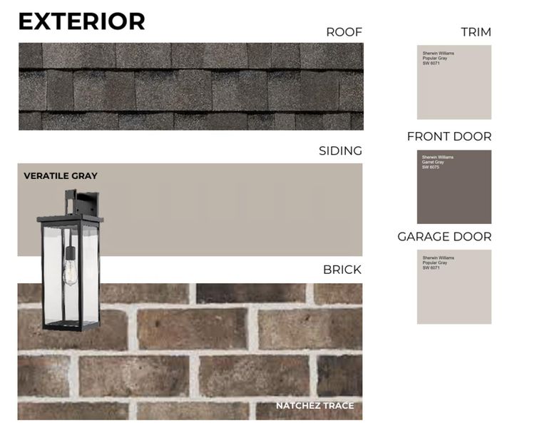 Exterior Finish Specification. Detailing material and color selections for the property's exterior elements Exterior Finish Specification. Detailing material and color selections for the property's exterior elements