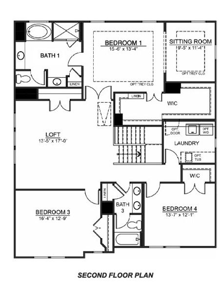 2D floor plan layout for the Hampshire by D.R. Horton in Sycamore Cove, Woodruff, SC (Image 4).