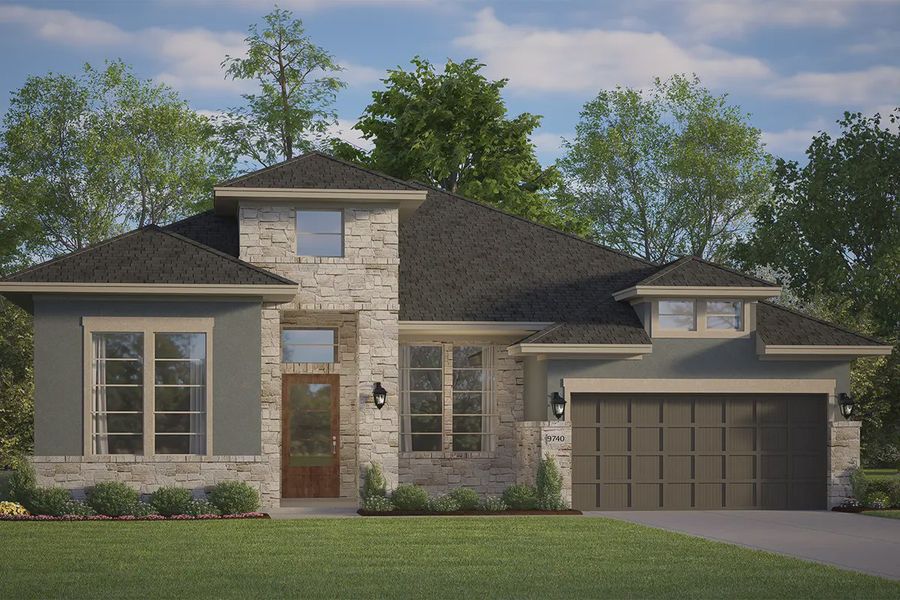 Front exterior of a new home in Wildrye, Waller, TX, highlighting curb appeal (Image 2). Front exterior of a new home in Wildrye, Waller, TX, highlighting curb appeal (Image 2).
