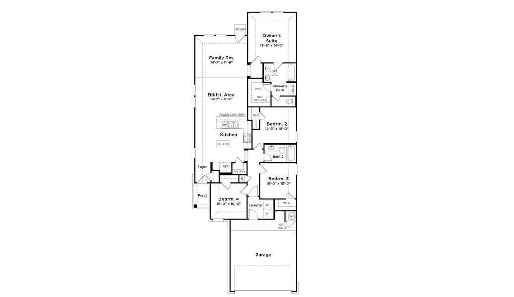 2D floor plan layout for the Hawthorne by First America Homes in Cielo, Cut and Shoot, TX (Image 3).