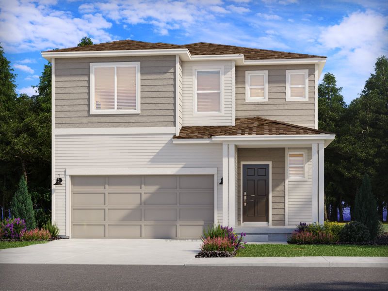 Representative exterior photo of a completed home built from the The Red Rock by Meritage Homes in Lorson Ranch: The Trail Collection, Colorado Springs, CO (Image 2). Representative exterior photo of a completed home built from the The Red Rock by Meritage Homes in Lorson Ranch: The Trail Collection, Colorado Springs, CO (Image 2).