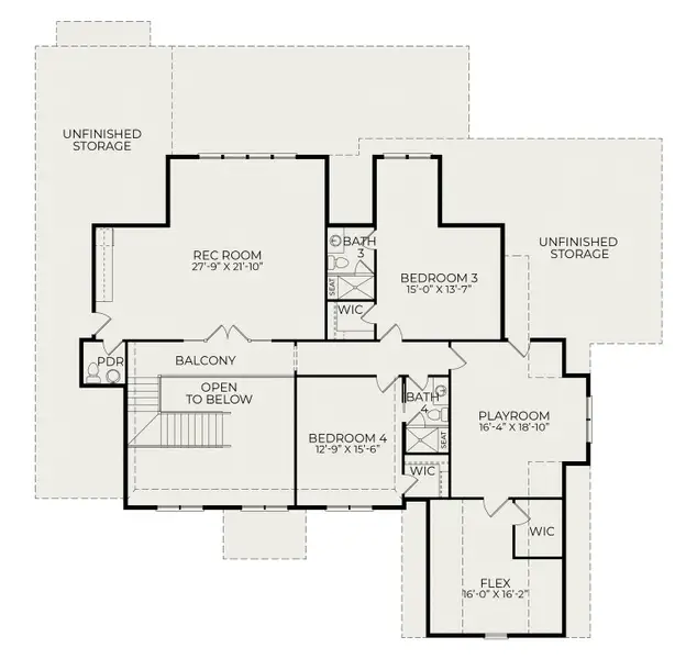 2D floor plan layout for the Lakeview Manor by Homes by Dickerson in Blanton's Grove, Wake Forest, NC (Image 4).