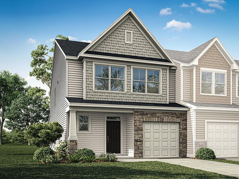 Representative exterior photo of a completed home built from the Cary by Eastwood Homes in East Main Townes, Spartanburg, SC (Image 6). Representative exterior photo of a completed home built from the Cary by Eastwood Homes in East Main Townes, Spartanburg, SC (Image 6).