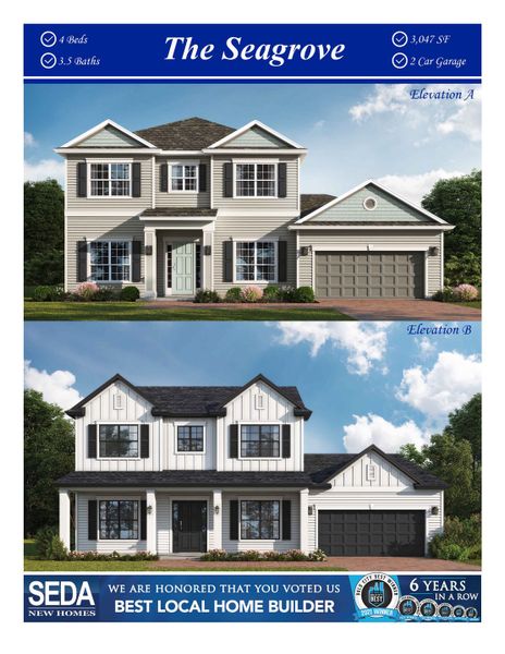 Representative exterior photo of a completed home built from the Seagrove by SEDA New Homes in Sandy Ridge, Yulee, FL (Image 4).