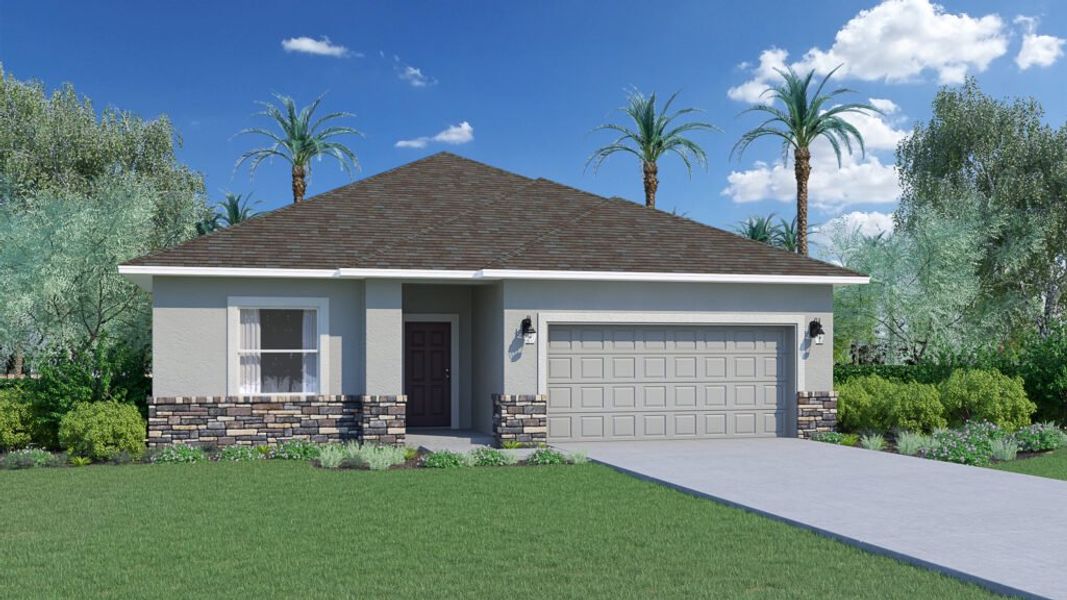 Representative exterior photo of a completed home built from the Biscayne by Holiday Builders in Pineapple Grove, Port St. Lucie, FL (Image 12).
