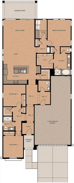 2D floor plan layout for the Lassen by Fulton Homes in Cascades at Prasada, Surprise, AZ (Image 3).
