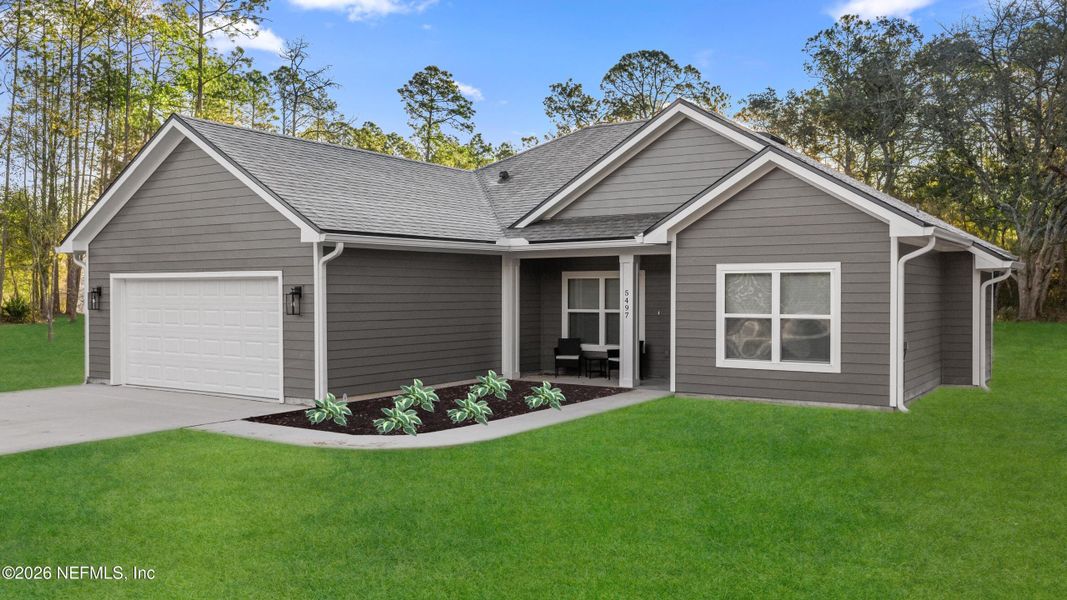 Front exterior of a new home in , Keystone Heights, FL, highlighting curb appeal (Image 1). Front exterior of a new home in , Keystone Heights, FL, highlighting curb appeal (Image 1).