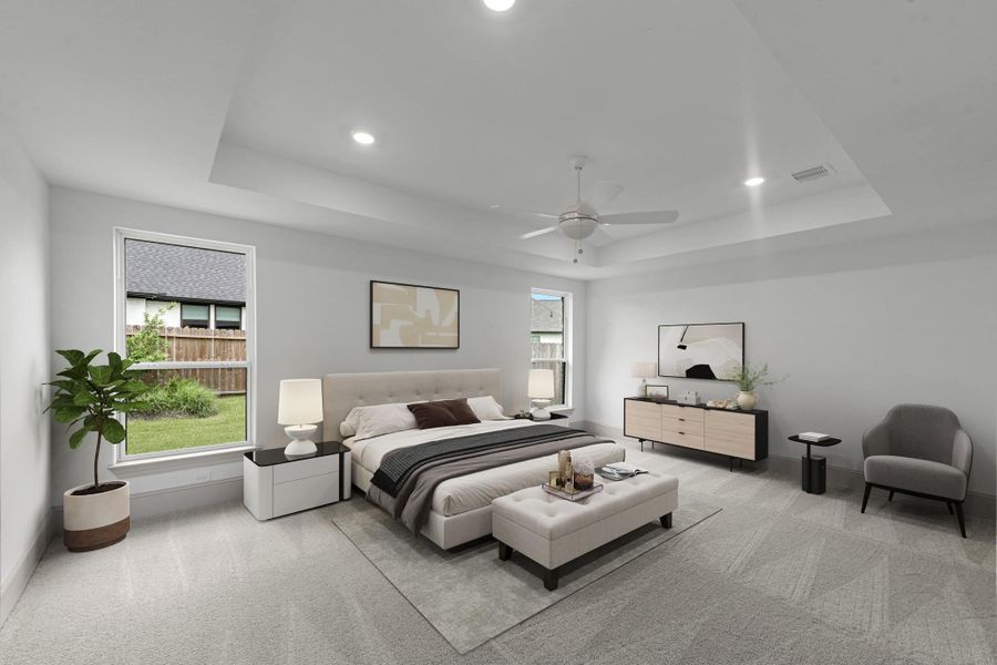Additional view of the expansive primary bedroom showing access to the en suite bathroom. Additional view of the expansive primary bedroom showing access to the en suite bathroom.