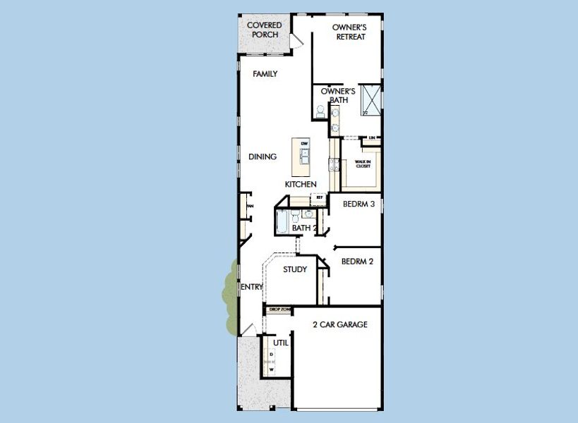 2D floor plan layout for the The Paulino by David Weekley Homes in Kissing Tree – Grove Series, San Marcos, TX (Image 3).