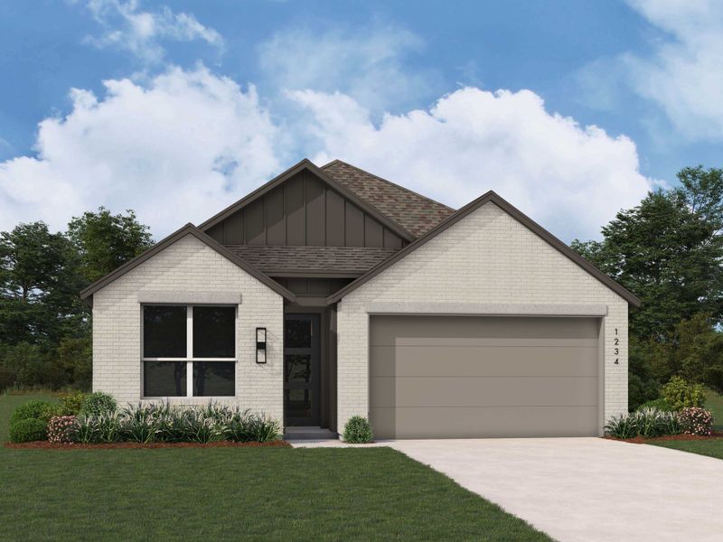 Representative exterior photo of a completed home built from the Portofino Plan by Highland Homes in Evergreen, Conroe, TX (Image 11).