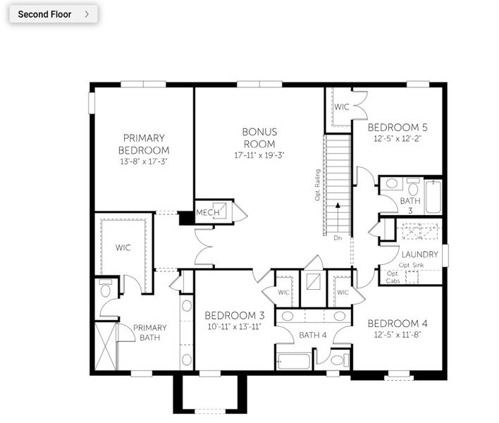 2D floor plan layout for the Monaco - Single Family Homes by Dream Finders Homes in Brystol North at Wylder, Port St. Lucie, FL (Image 4).