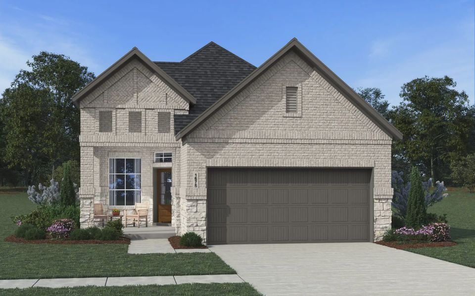 Representative exterior photo of a completed home built from the Carlisle by Chesmar Homes in Stillwater Ranch, Buda, TX (Image 11).