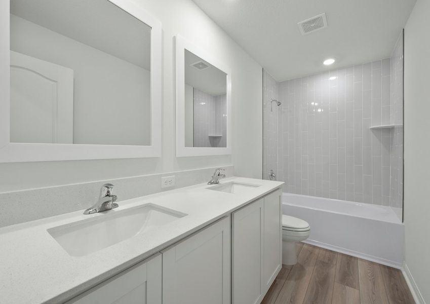 Upstairs bathroom with two sinks Upstairs bathroom with two sinks