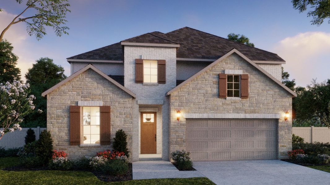 Representative exterior photo of a completed home built from the Toulouse II by Normandy Homes in Painted Tree - Woodland West, McKinney, TX (Image 2). Representative exterior photo of a completed home built from the Toulouse II by Normandy Homes in Painted Tree - Woodland West, McKinney, TX (Image 2).
