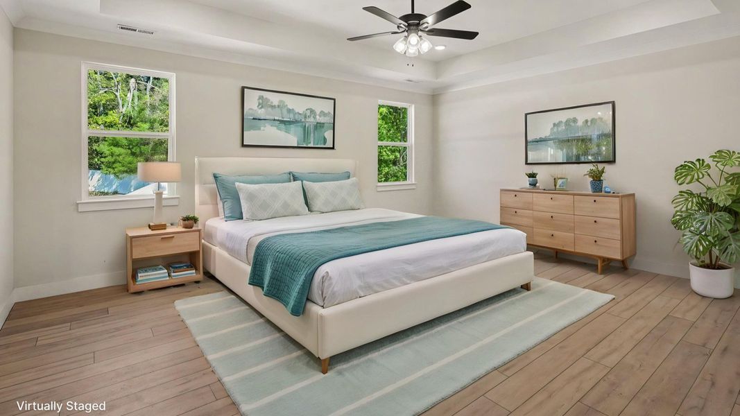 Visually staged primary bedroom Visually staged primary bedroom