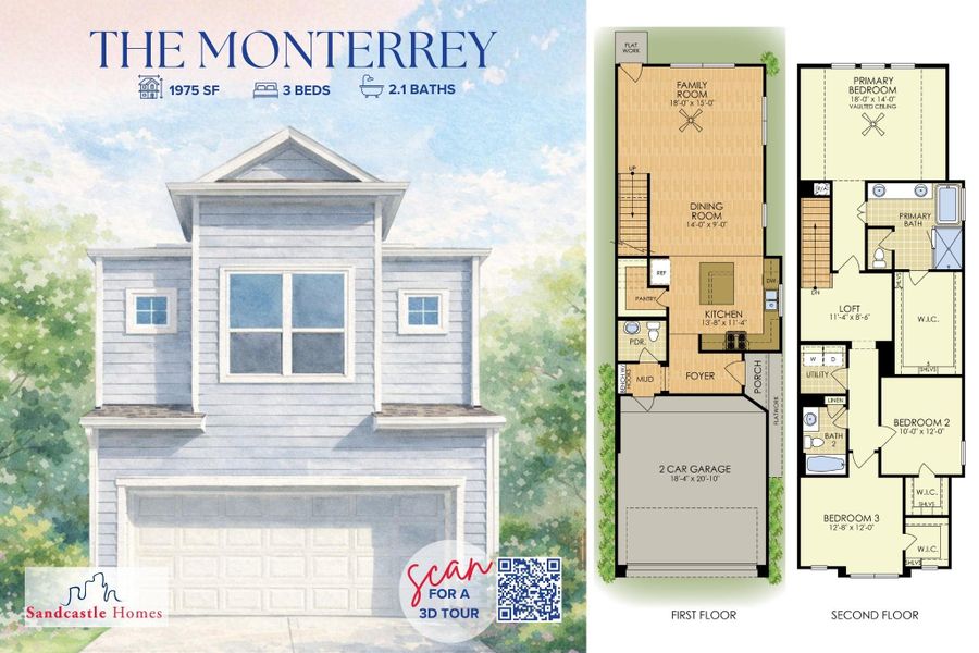 Explore the possibilities at the Monterrey floor plan where first-floor living, second-floor flex space, and smart storage at every turn lays a foundation for everyday living.