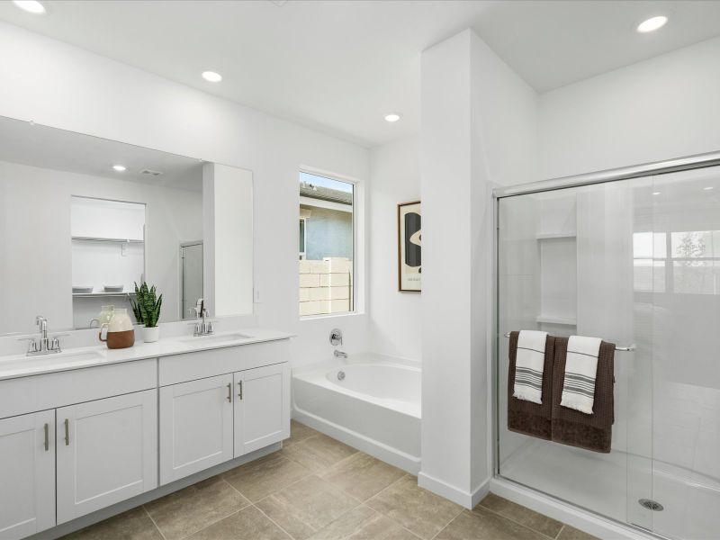 Primary Bathroom in the Lark Floorplan modeled at Rancho Mirage