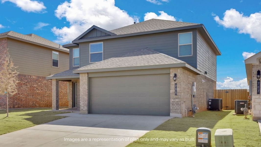 Front exterior of a new home in Overlook West, Wolfforth, TX, highlighting curb appeal (Image 13).