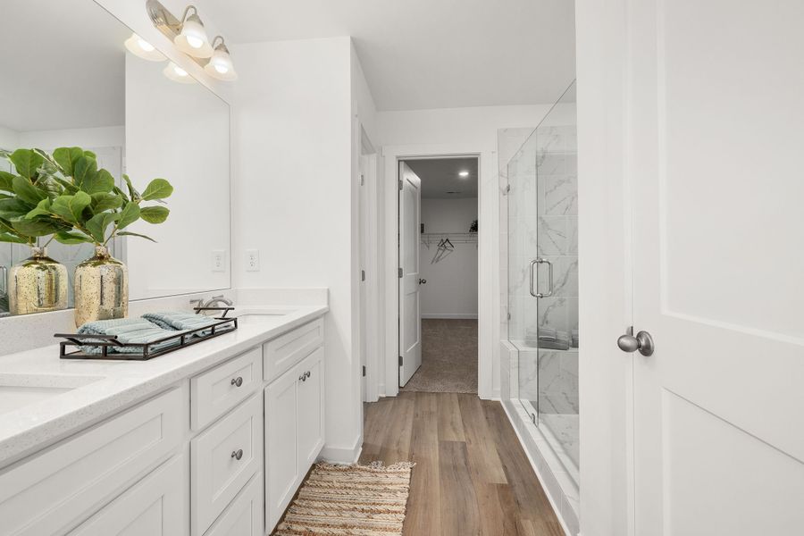 Primary bath with dual vanities