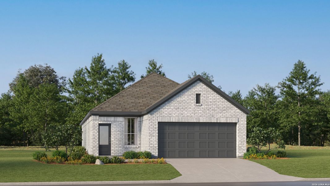 Front exterior of a new home in Juniper Ranch, Spring Branch, TX, highlighting curb appeal (Image 20). Front exterior of a new home in Juniper Ranch, Spring Branch, TX, highlighting curb appeal (Image 20).