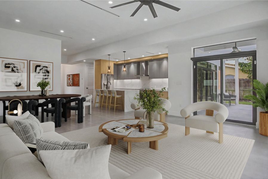 Virtually staged living area.