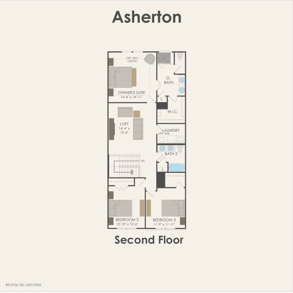 2D floor plan layout of this home in Monarch on Main, Round Rock, TX (Image 2).