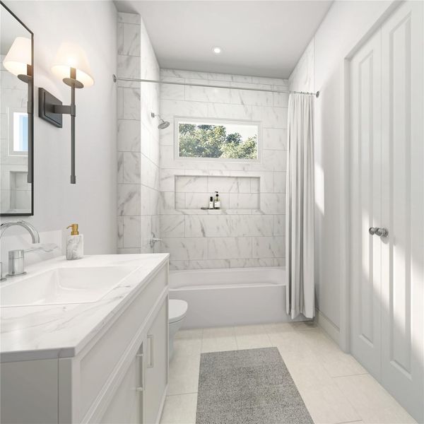 A spacious and stylish guest bath featuring modern amenities and thoughtful design. With ample room and premium finishes, it’s a functional yet elegant addition to the home A spacious and stylish guest bath featuring modern amenities and thoughtful design. With ample room and premium finishes, it’s a functional yet elegant addition to the home