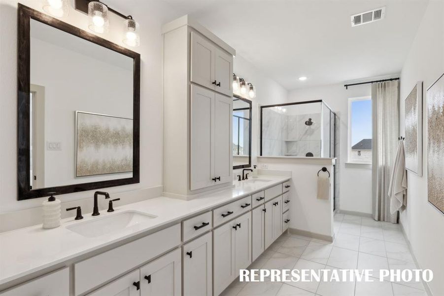 Filled with style, sophistication and space, this fantastic owner's bath was built for two!  REPRESENTATIVE PHOTO