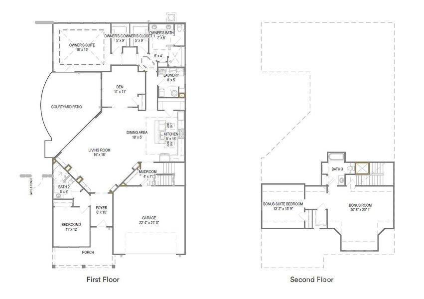 2D floor plan layout of this home in The Courtyards at Quail Park, Mint Hill, NC (Image 2).
