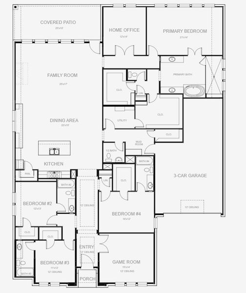 2D floor plan layout for the 3545W by Perry Homes in Sonoma Verde 70', Rockwall, TX (Image 3). 2D floor plan layout for the 3545W by Perry Homes in Sonoma Verde 70', Rockwall, TX (Image 3).