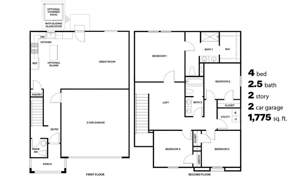 2D floor plan layout for the Elm - C30E by D.R. Horton in Coronet at Gladden Farms, Marana, AZ (Image 3).