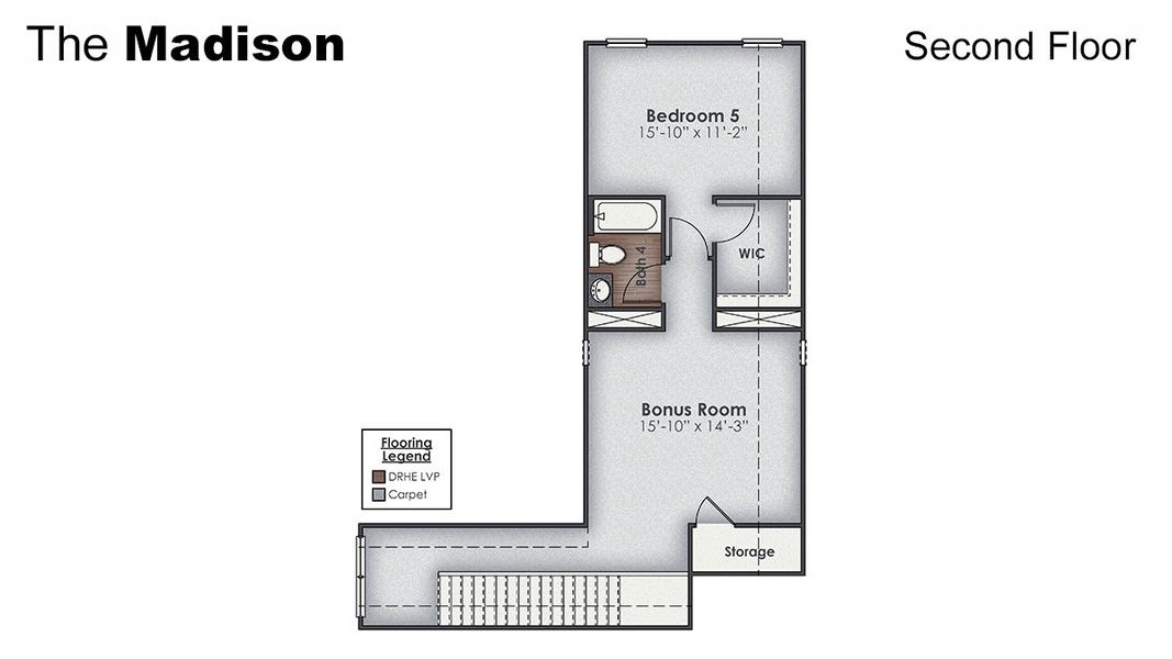 2D floor plan layout for the MADISON by D.R. Horton in Indigo Preserve, Leland, NC (Image 4). 2D floor plan layout for the MADISON by D.R. Horton in Indigo Preserve, Leland, NC (Image 4).