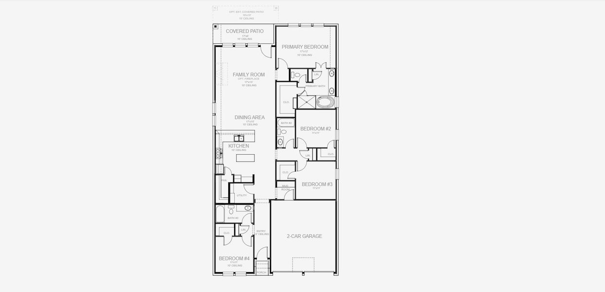 2D floor plan layout for the 1942W by Perry Homes in Briggs Ranch 45', San Antonio, TX (Image 4).