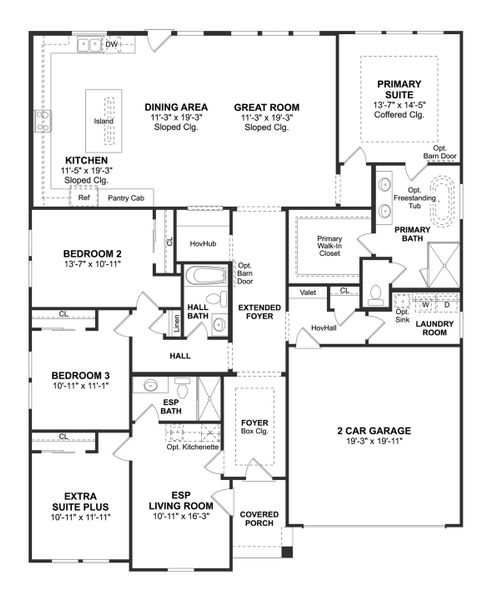 2D floor plan layout for the Belfast ESP by K. Hovnanian® Homes in Westland Ranch - 70' Homesites, League City, TX (Image 3). 2D floor plan layout for the Belfast ESP by K. Hovnanian® Homes in Westland Ranch - 70' Homesites, League City, TX (Image 3).