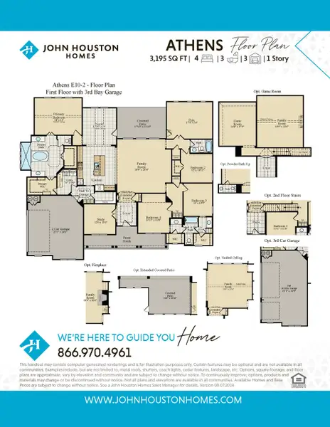 2D floor plan layout for the Athens by John Houston Homes in Waterfall Ranch - 1 Acre Lots, Waxahachie, TX (Image 3).