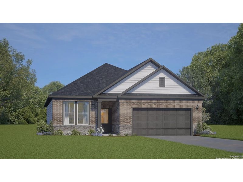 Front exterior of a new home in Comanche Ridge, San Antonio, TX, highlighting curb appeal (Image 1). Front exterior of a new home in Comanche Ridge, San Antonio, TX, highlighting curb appeal (Image 1).