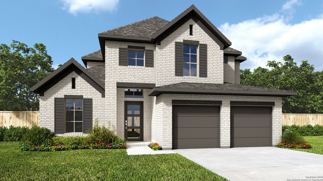 Front exterior of a new home in Ladera 50', San Antonio, TX, highlighting curb appeal (Image 4). Front exterior of a new home in Ladera 50', San Antonio, TX, highlighting curb appeal (Image 4).