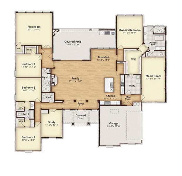2D floor plan layout of this home in Berkshire Estates, Mesquite, TX (Image 5).