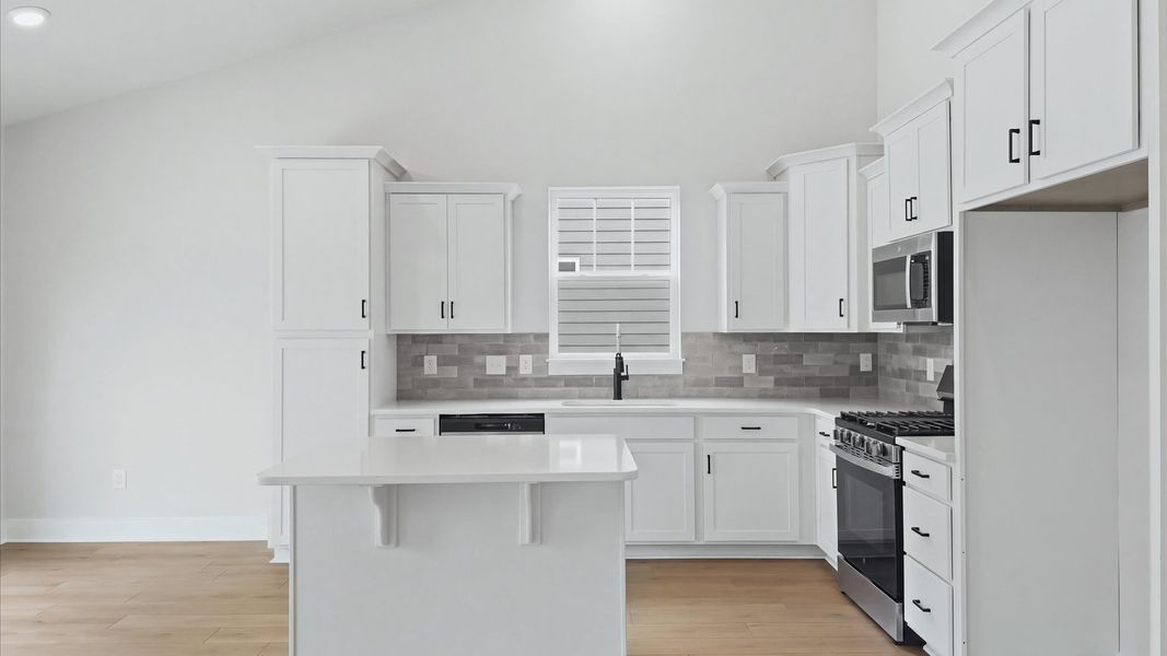 Tasteful kitchen with a streamlined island and modern finishes in a first-class DRB Homes design
