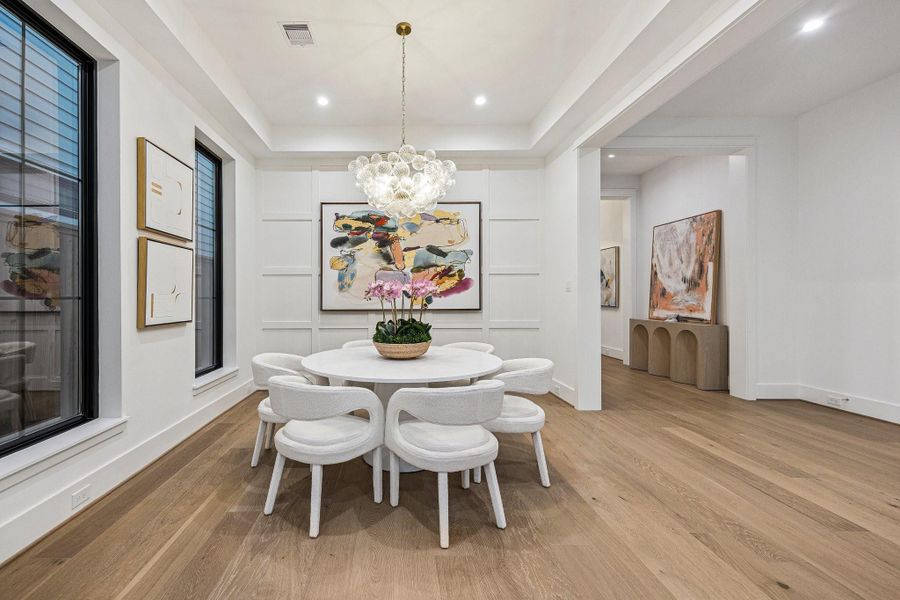 Beautiful and Elegant Formal Dining Room with a Coffered Ceiling, Modern Glam Cluster Glass Bubble Chandelier and More.... Beautiful and Elegant Formal Dining Room with a Coffered Ceiling, Modern Glam Cluster Glass Bubble Chandelier and More....