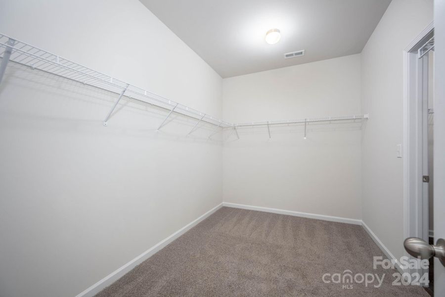 Large walk-in closet with access to the laundry room