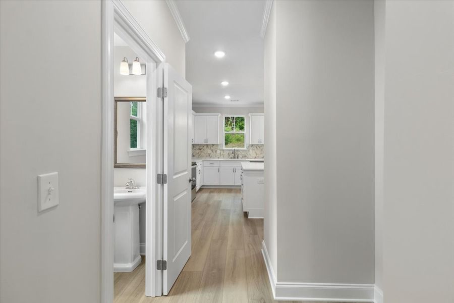 Powder Room to Kitchen View | 5085 Anna Creek Way by Ivey Homes