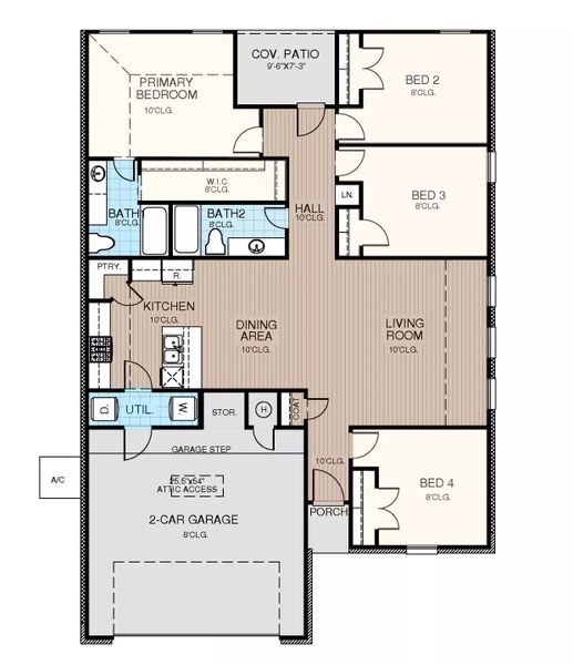 2D floor plan layout for the Cypress by Home Creations in Santa Fe, Cleveland, TX (Image 4). 2D floor plan layout for the Cypress by Home Creations in Santa Fe, Cleveland, TX (Image 4).