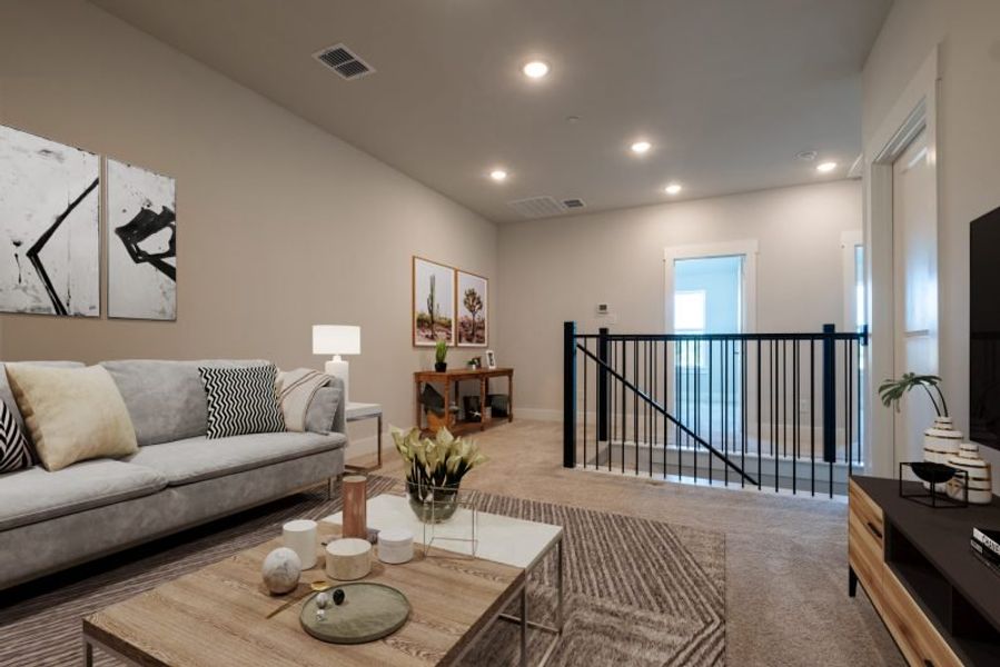 Representative furnished interior of a home built from the Brooke Modern by Cadence Homes in Talia, Mesquite (Image 4). Representative furnished interior of a home built from the Brooke Modern by Cadence Homes in Talia, Mesquite (Image 4).