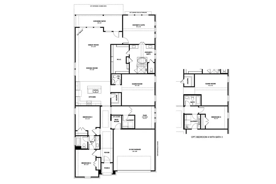 2D floor plan layout for the Willow by Brightland Homes in Oakwood Estates, Waller, TX (Image 3).